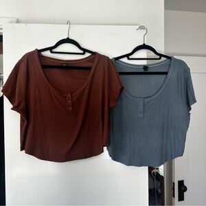 Wild Fable Ribbed Crop Tops - Brown and Blue